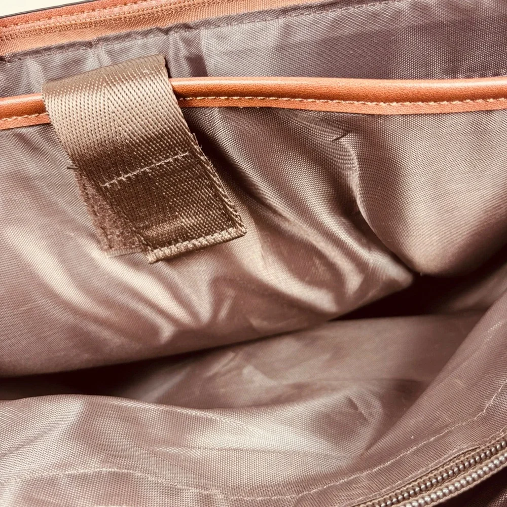 Mosiso Faux Leather Cognac Brown Laptop Bag Large Tote Straps Pockets 18